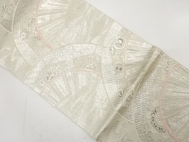 JAPANESE KIMONO / ANTIQUE FUKURO OBI / SILK / PLATINUM FOIL / WOVEN FLOWER